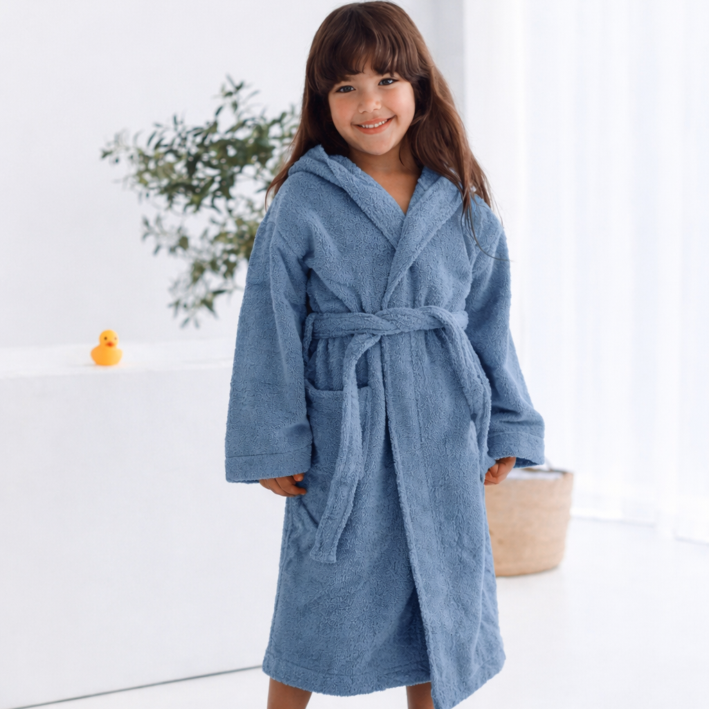 Cotton Kid's Bathrobe- Patrol Blue(2-4 Years) Bath Towels & Washcloths Apricot