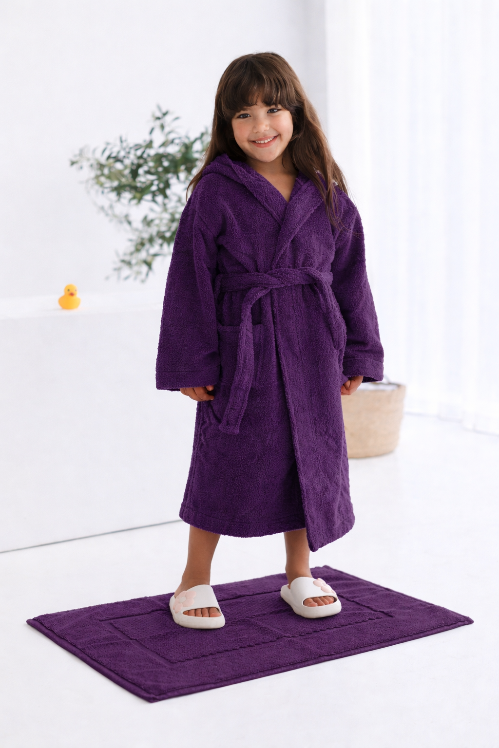 Cotton Kid's Bathrobe- Purple(2-4 Years) Bath Towels & Washcloths Apricot