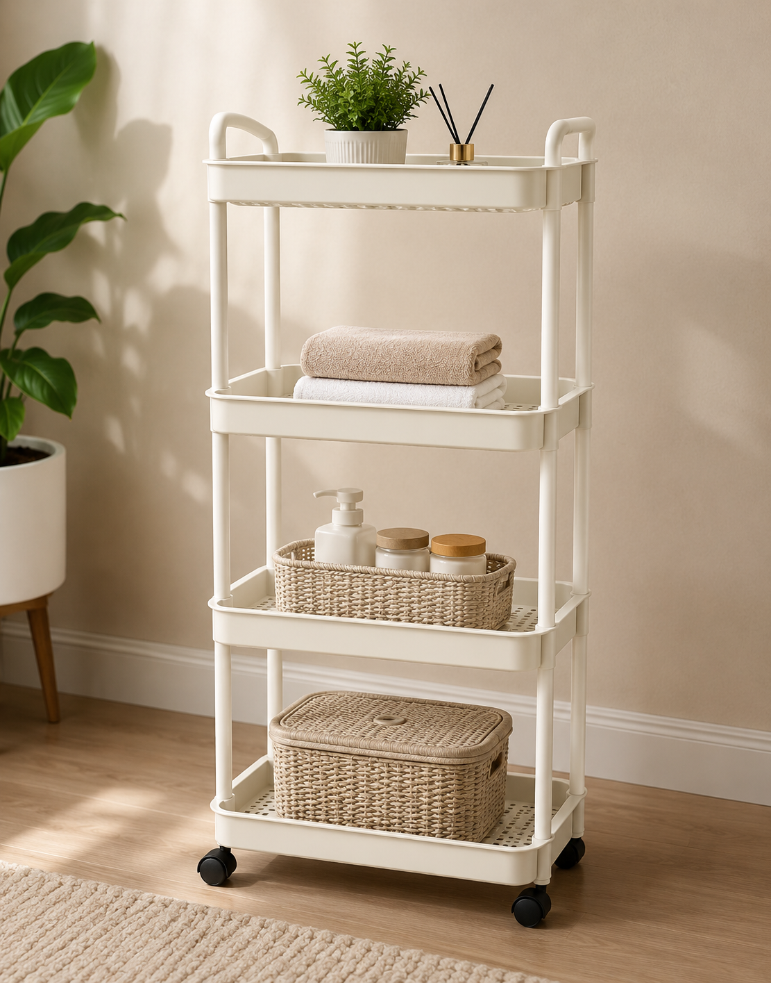 4-Layers Multi-function Trolley Storage Organizer Storage Organizer Apricot
