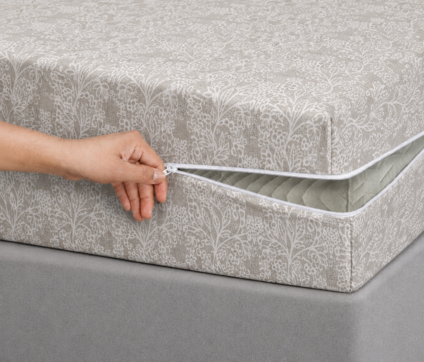 Zipper Mattress Cover Printed- MT-08 Protectors Apricot
