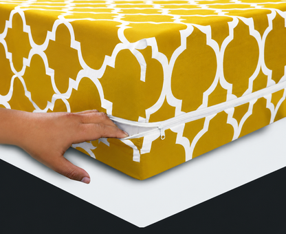 Zipper Mattress Cover Printed- Mustard Geomtric Protectors Apricot