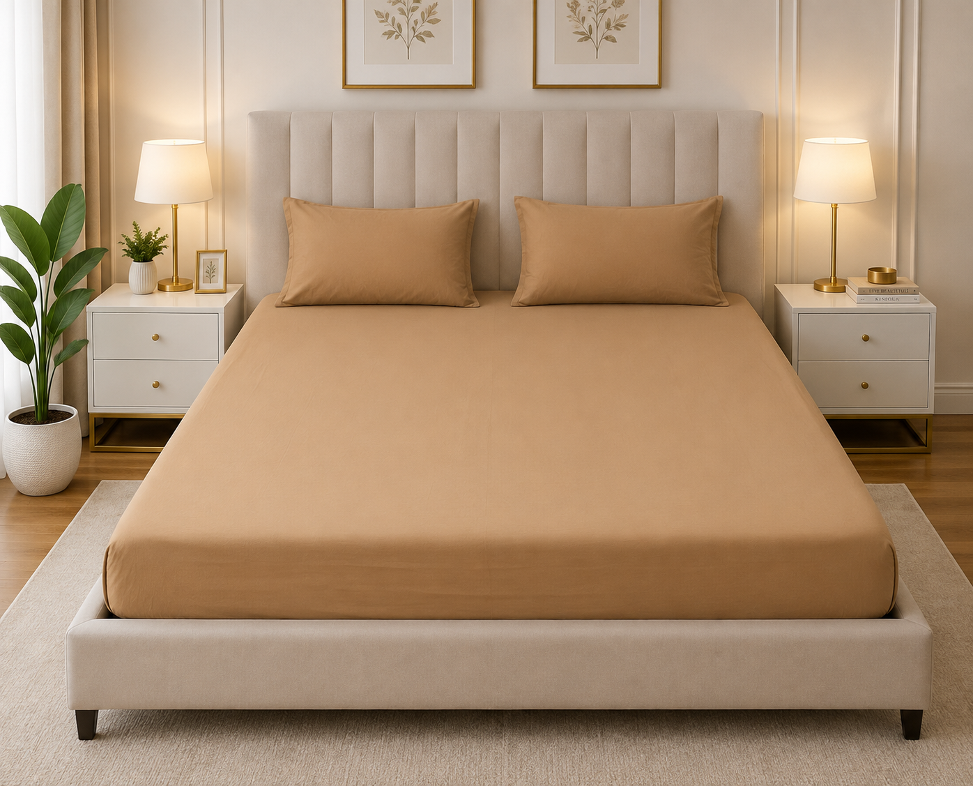 Fitted Bed Sheet- PFT0288 Fitted Sheets Apricot