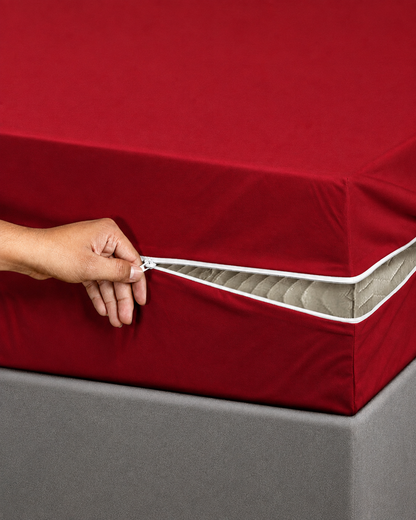 Zipper Mattress Cover- Maroon