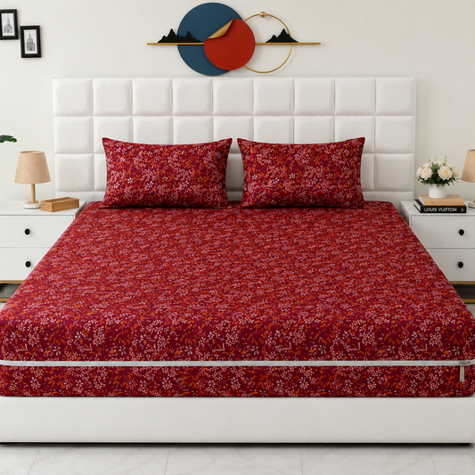 Zipper Mattress Cover Printed- ROYAL GARNET Protectors Apricot