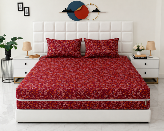 Zipper Mattress Cover Printed- ROYAL GARNET Protectors Apricot