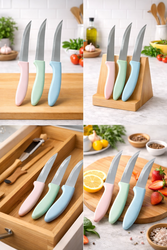 3Pcs Knife Set with Steel Blades-(SA2412-05) Apricot