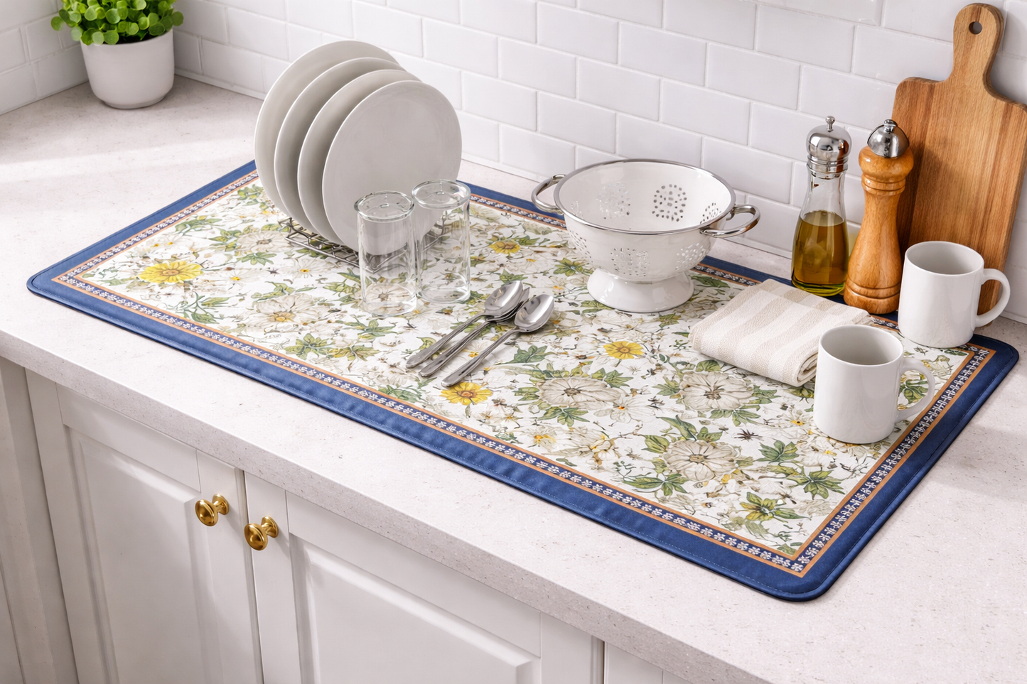 AntiSkid Dish Drying Heat & Water Protector Mat-SA-2553-2((Daisy) Rugs Apricot