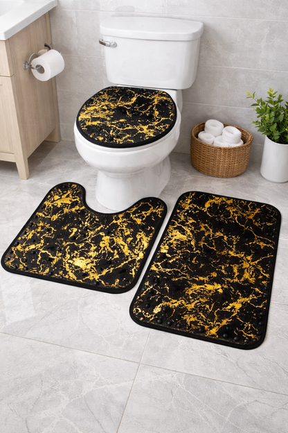 3 PCs Non Skid Suction Mat- Black Glitters Bath Mats Apricot