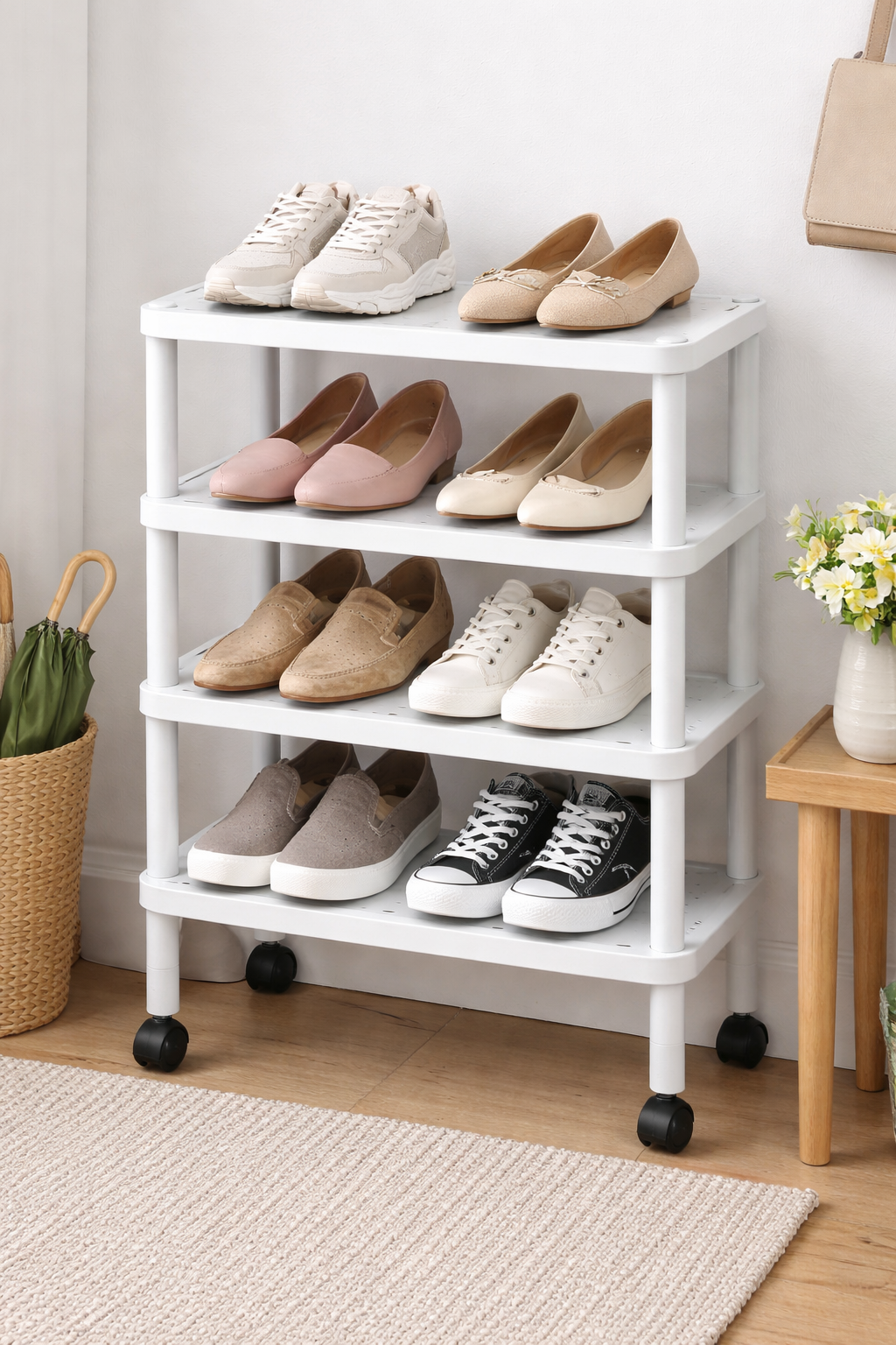 4-layer Household Rotating Shoe Rack (SA2510-104) Storage Organizer Apricot