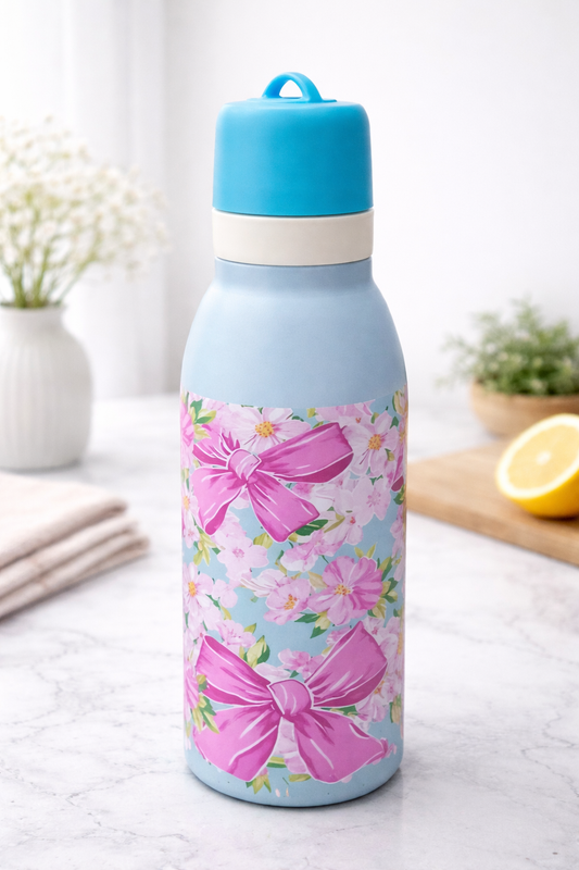 Insulated Stainless Steel Water Bottle (SA2510-150) Pink Bows Apricot