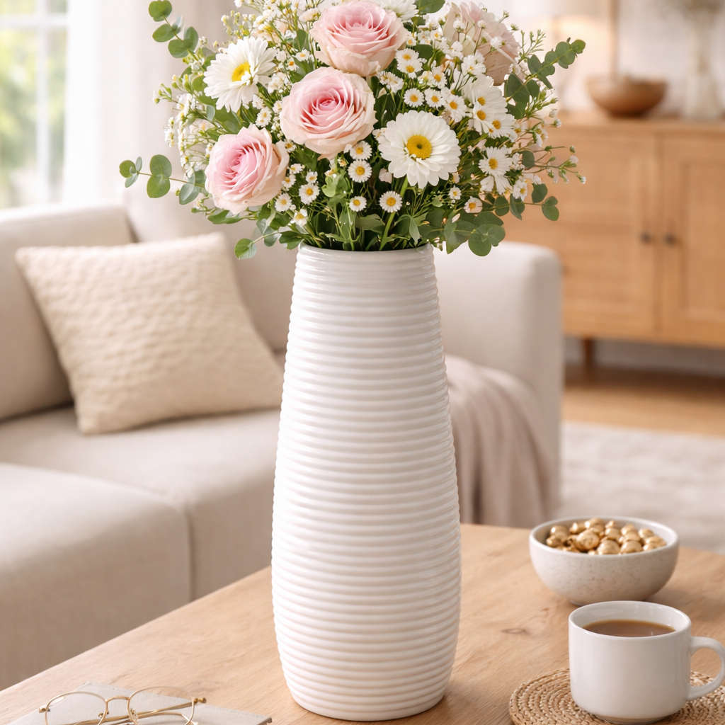 2PCs Nordic Style Vase Container (SA2510-097)White Candle Stand Apricot