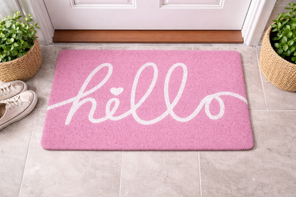 Anti-Slip Door Mat-5325(HELLO)Pink Door Mats Apricot