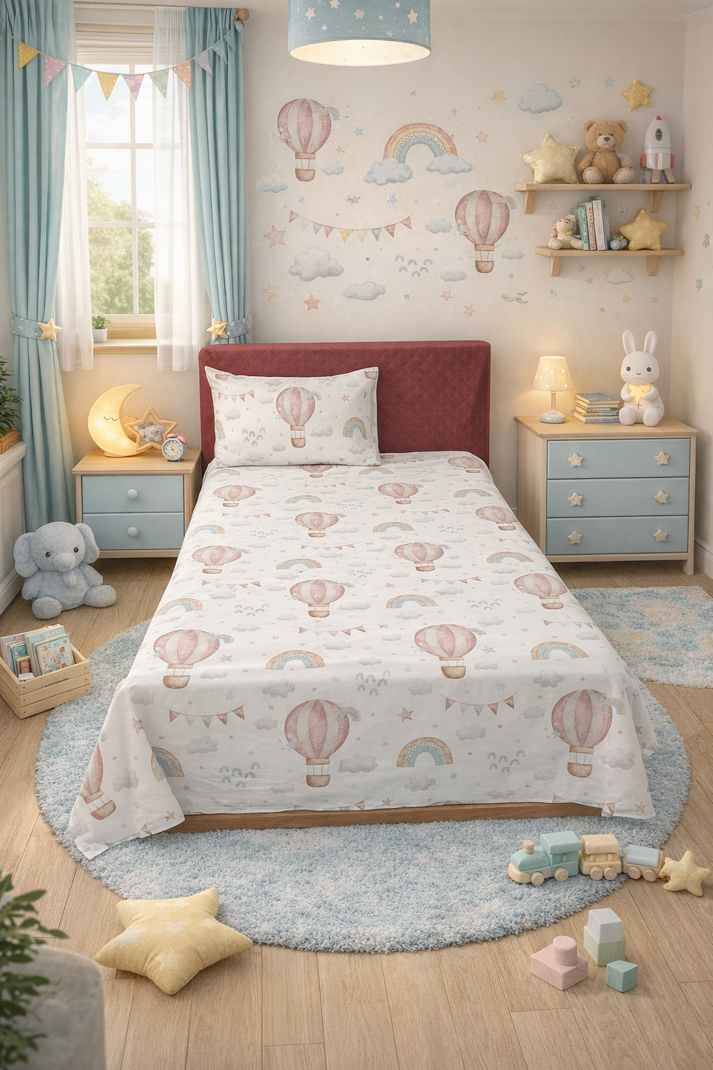 2Pcs Single Bed Sheet-Fireballoon single bed sheet Apricot