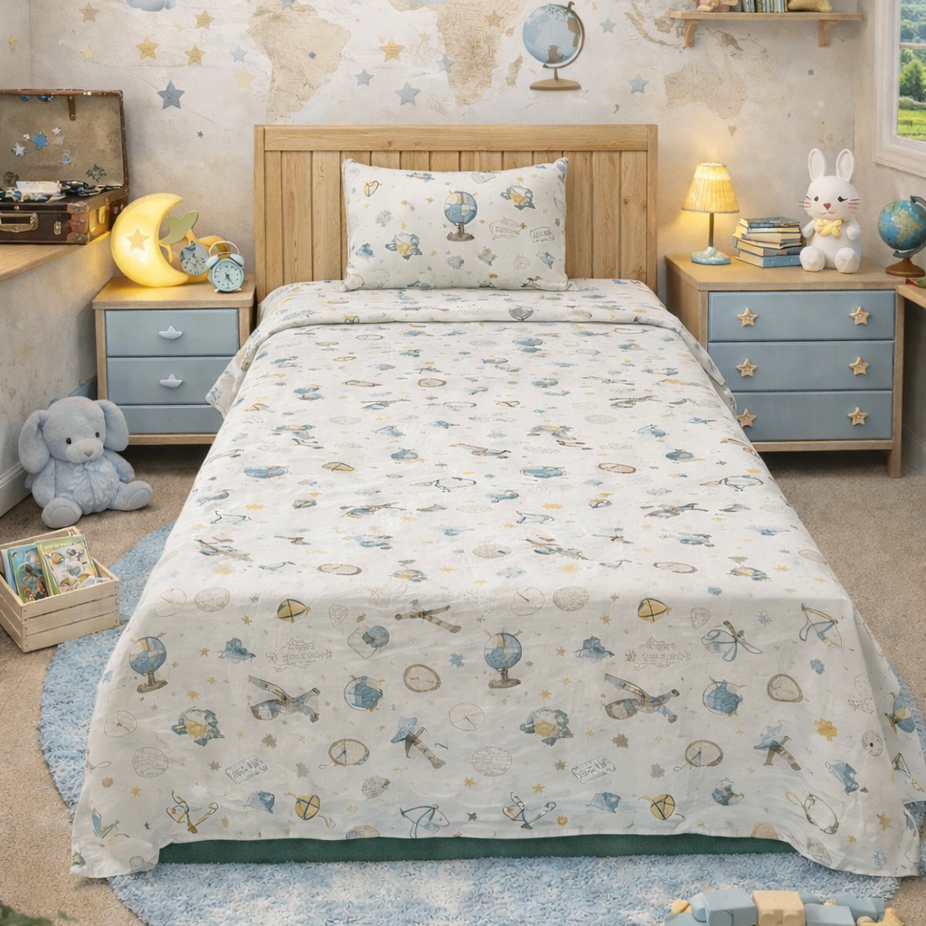 2Pcs Single Bed Sheet-Globe single bed sheet Apricot