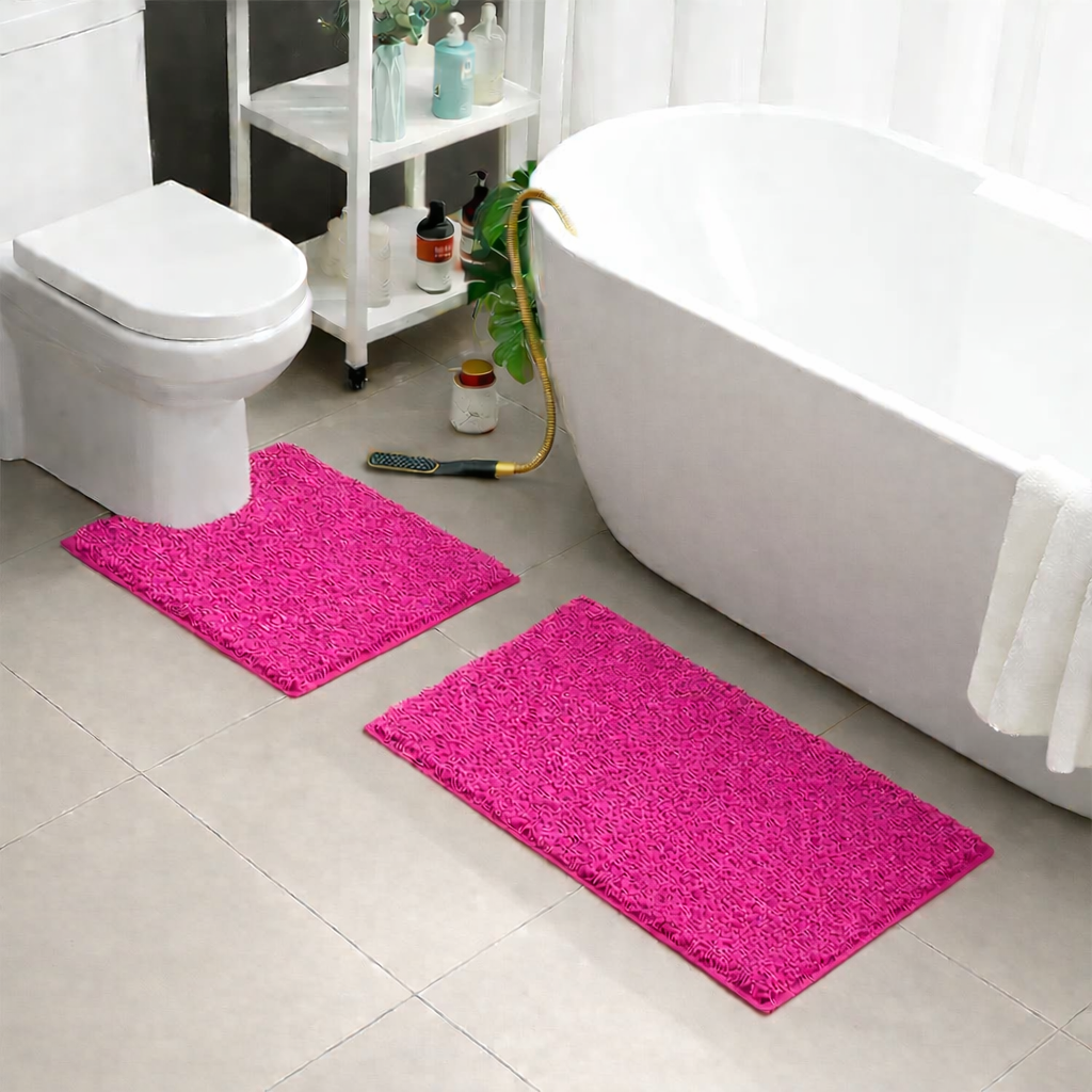 2 PCs Microfiber Anti Slip Commode Mat Set-Fuchsia Bath Mats Apricot