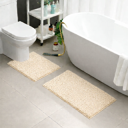 2 PCs Microfiber Anti Slip Commode Mat Set-Cream Bath Mats Apricot