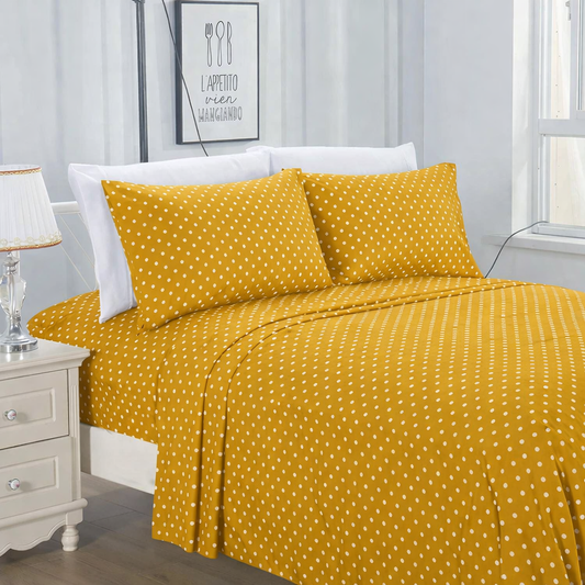 Fitted Bed Sheet-Mustard Polka Fitted Sheets Apricot