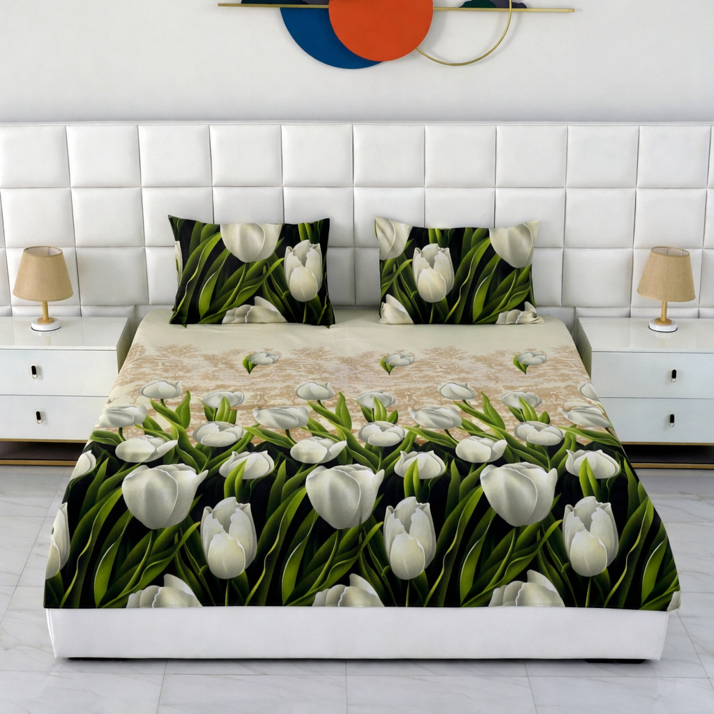 Fitted Bed Sheet-Green Tulip Fitted Sheets Apricot