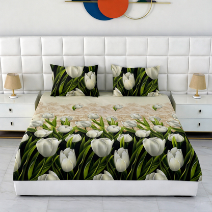 Fitted Bed Sheet-Green Tulip Fitted Sheets Apricot