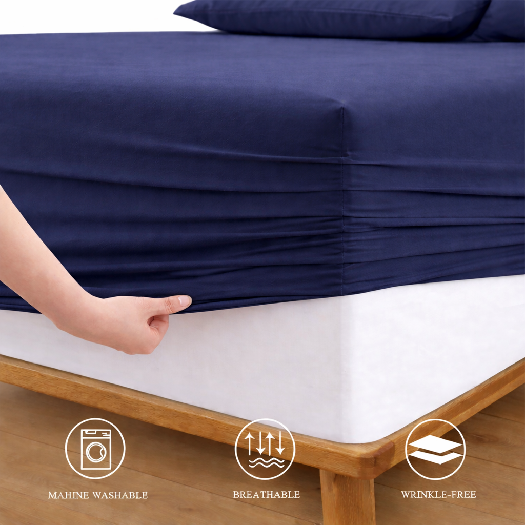 Fitted Bed Sheet-Navy Blue Fitted Sheets Apricot