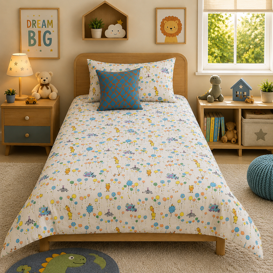 2Pcs Digital Printed Single Bed Sheet- SB262 single bed sheet Apricot