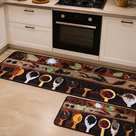 Premium Padded Anti slip Kitchen Mat Set- Utensils Rugs Apricot