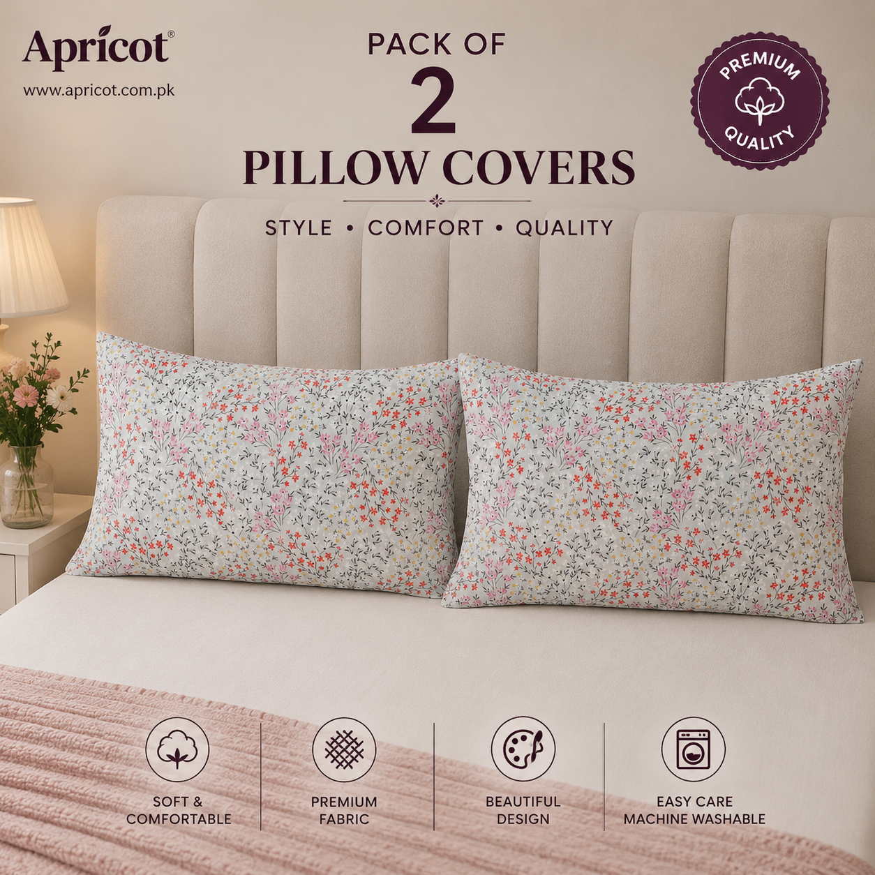 Printed Pillow Covers Pack of 2- PC0083 cushions Apricot