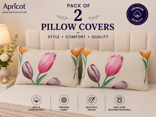 Printed Pillow Covers Pack of 2- PC0092 cushions Apricot