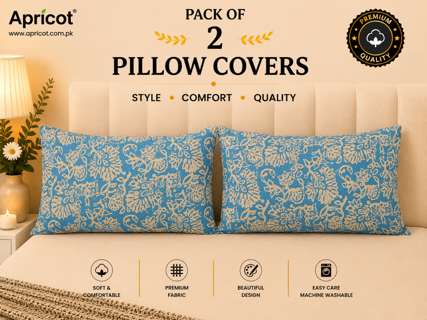 Printed Pillow Covers Pack of 2- PC0081 cushions Apricot