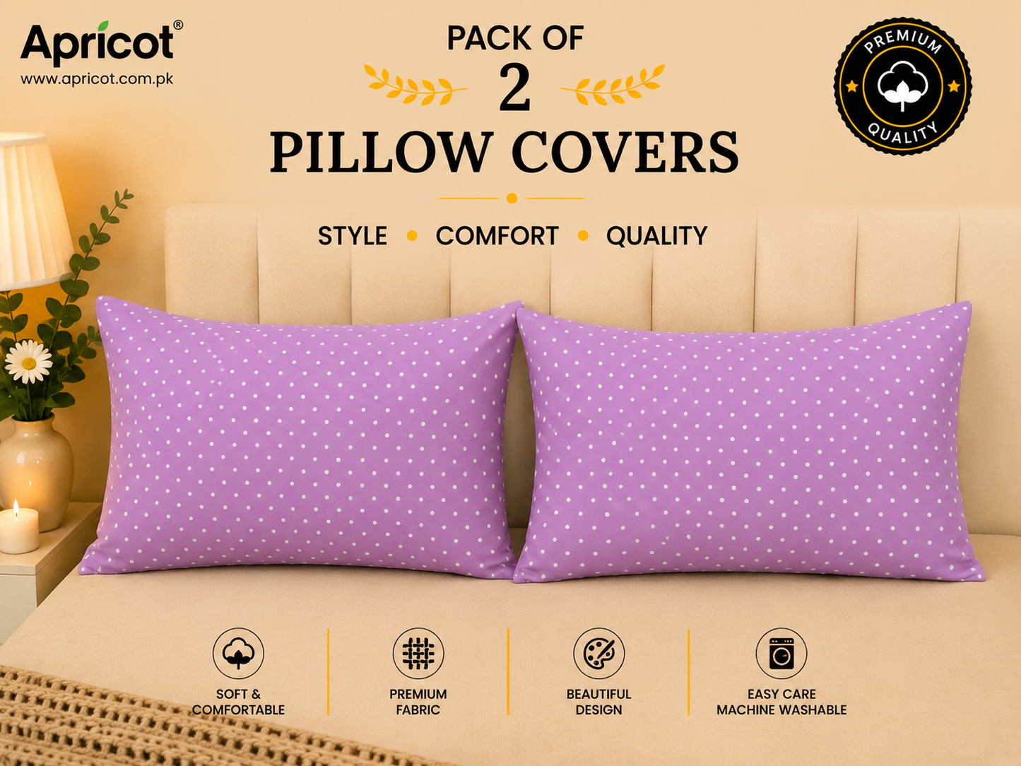 Printed Pillow Covers Pack of 2- PC0082 cushions Apricot