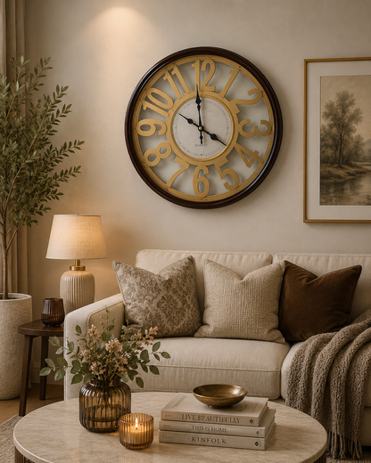 45 Cm Wall Clock-Black Frame Clock Apricot