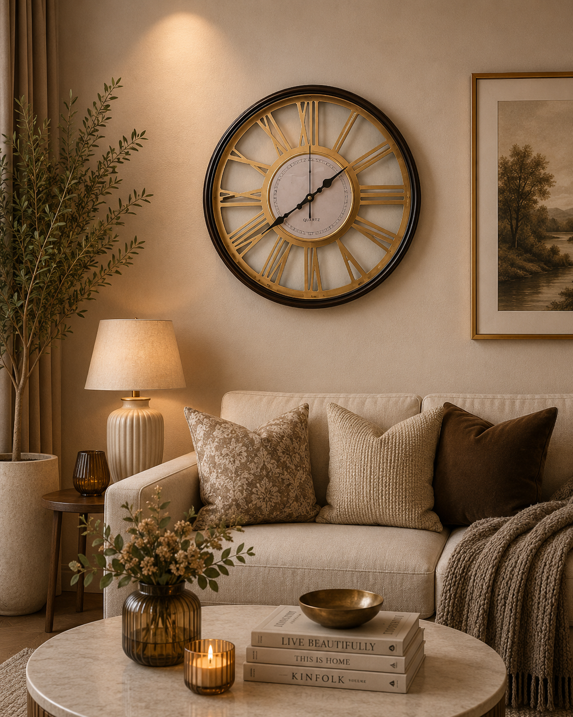 45 Cm Wall Clock-Golden Roman Clock Apricot