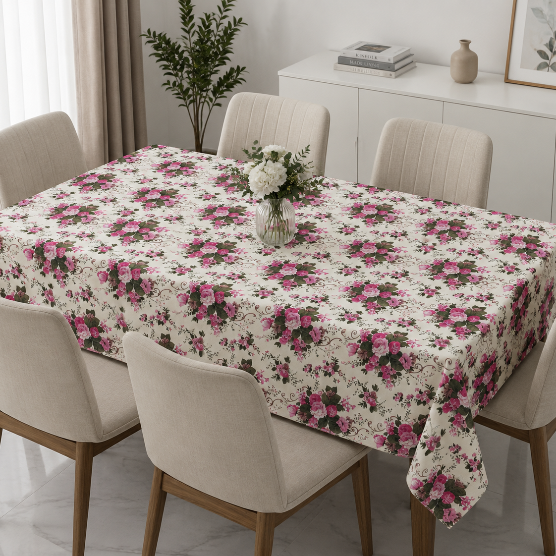 6 & 8 Seater Digital Printed Table Cover- TB48 Table Cover Apricot
