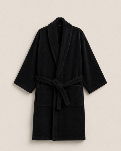 100% Cotton Bathrobe- Black Bath Linen Apricot