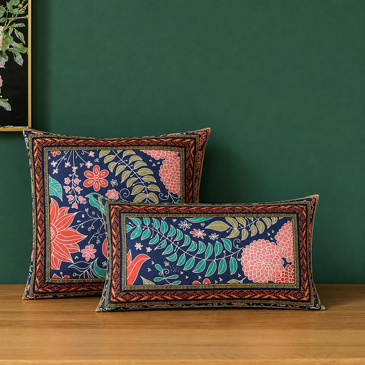2 PCs Digital Printed Cotton Cushions- Nouve