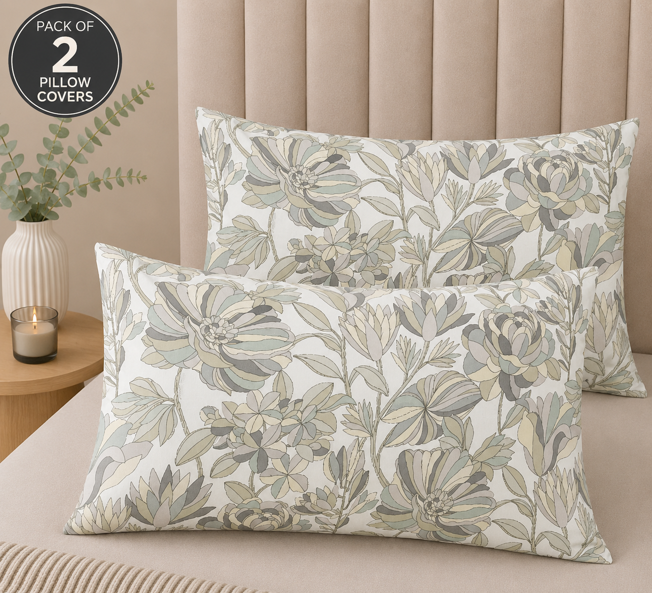 Printed Pillow Covers Pack of 2- PC0033 cushions Apricot
