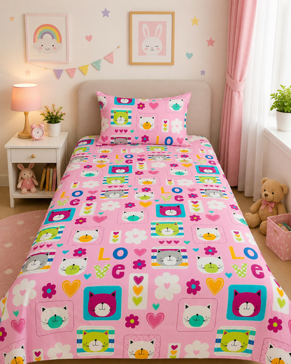 2Pcs Single Bed Sheet- Multi Heart single bed sheet Apricot