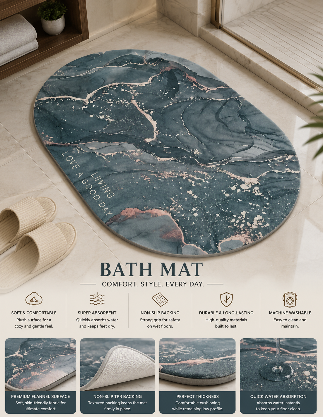 Water Absorbent Anti slip Bath mat-LOVE & LIVING Bath Mats Apricot