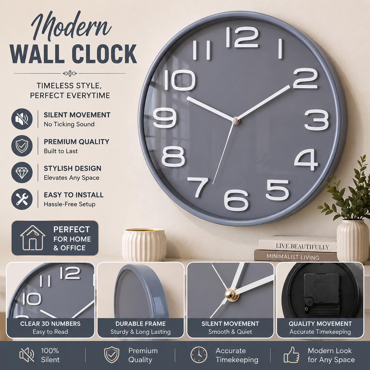 30CM Wall Clock- (SA2405-206)SLIVER Clock Apricot