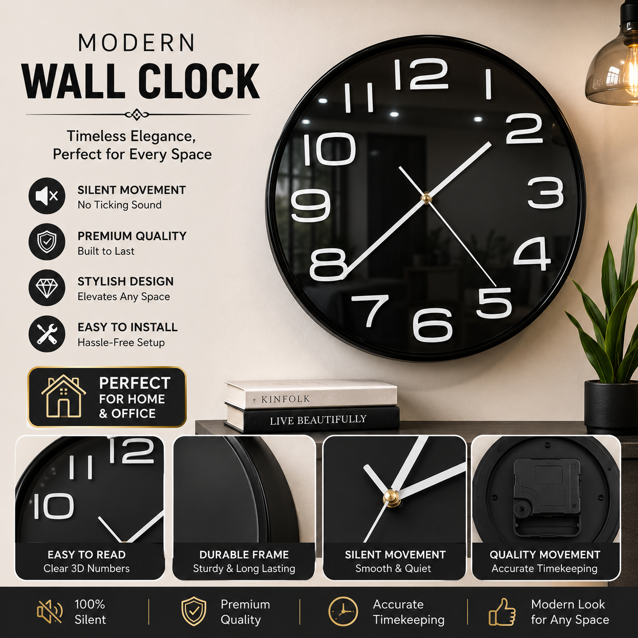 30CM Wall Clock- (SA2405-206)BLACK Clock Apricot
