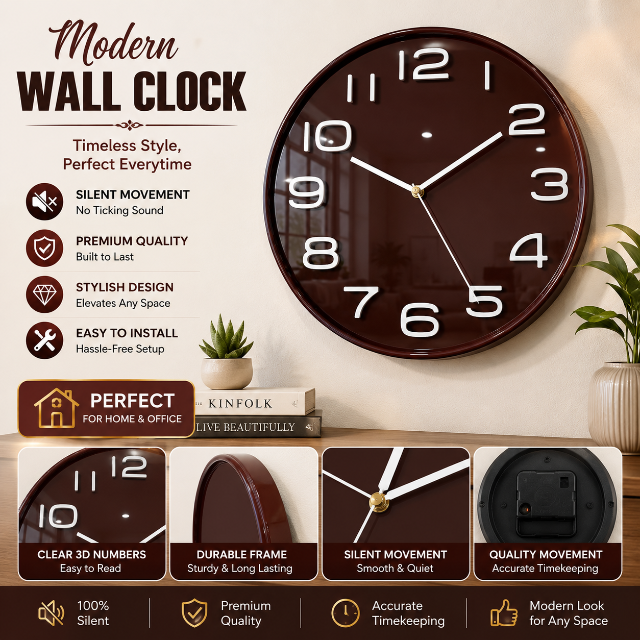 30CM Wall Clock- (SA2405-206)BROWN Clock Apricot