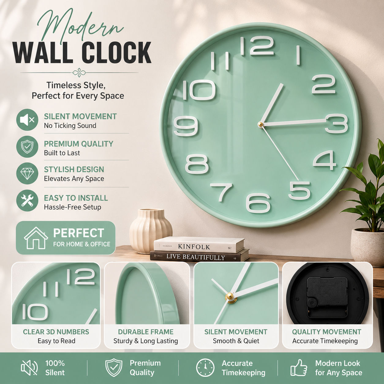 30CM Wall Clock- (SA2405-206)MINT Clock Apricot