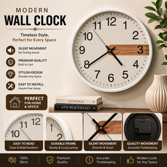 30CM Wall Clock- (SA2405-199) White Clock Apricot