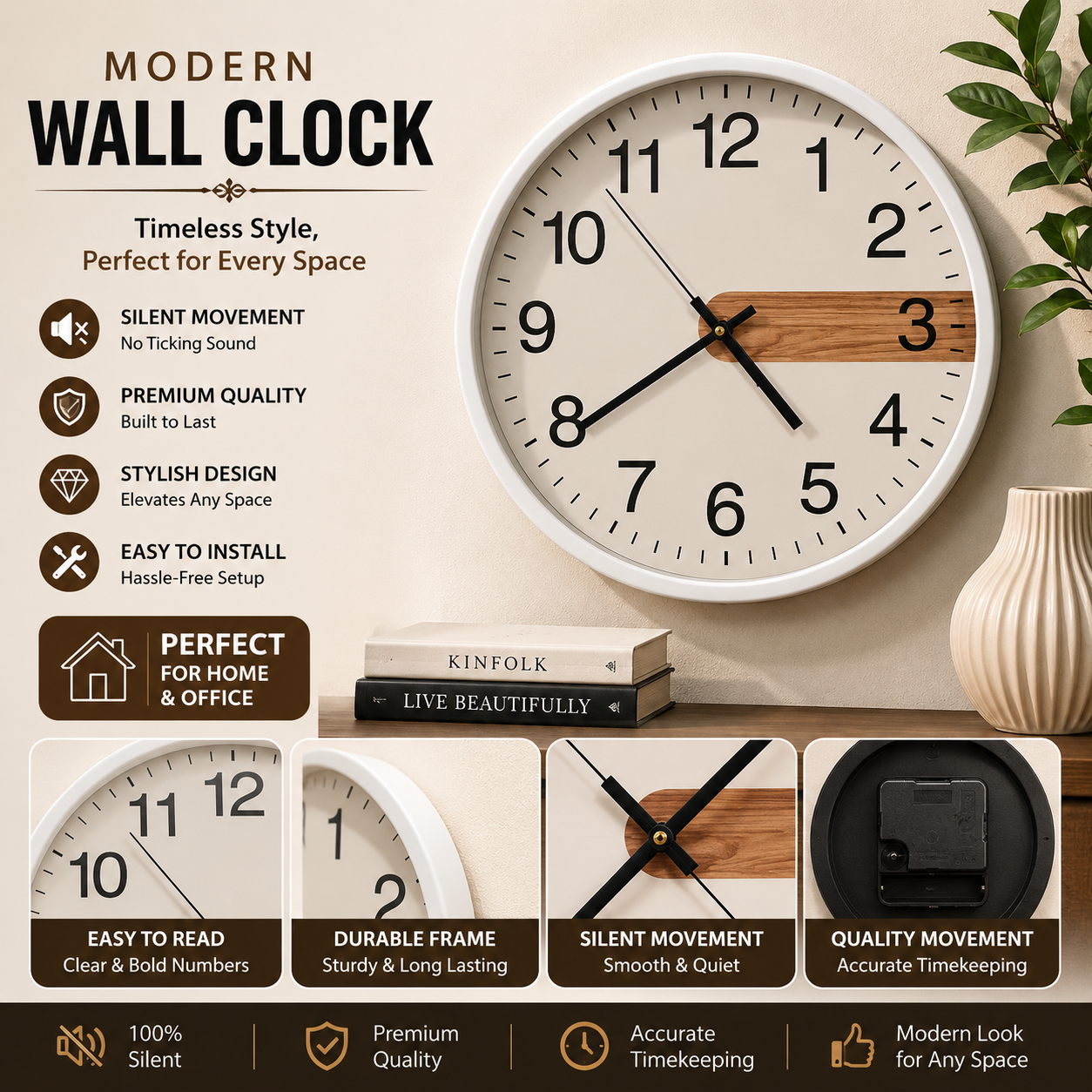 30CM Wall Clock- (SA2405-199) White Clock Apricot