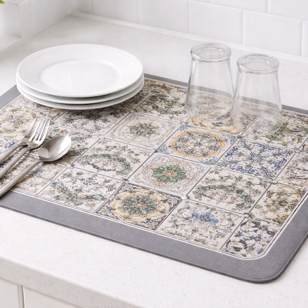 Anti Slip Dish Drying Mat-Bohemian Rugs Apricot