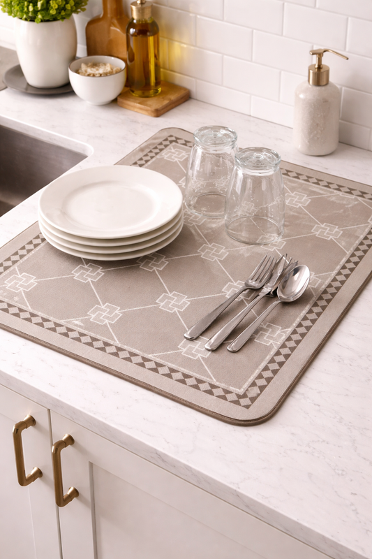 Anti Slip Dish Drying Mat-Beige Pattern