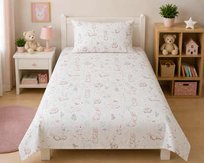 2Pcs Single Bed Sheet- Bunny single bed sheet Apricot