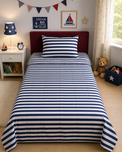 2Pcs Digital Printed Single Bed Sheet- Bold Blue single bed sheet Apricot