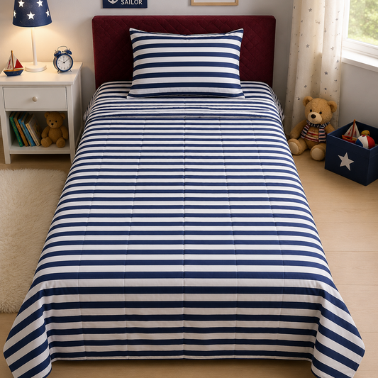 2Pcs Digital Printed Single Bed Sheet- Bold Blue single bed sheet Apricot