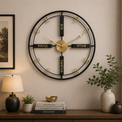 60Cm Modern Design Metallic Wall Clock(SA2405-218)black Clock Apricot